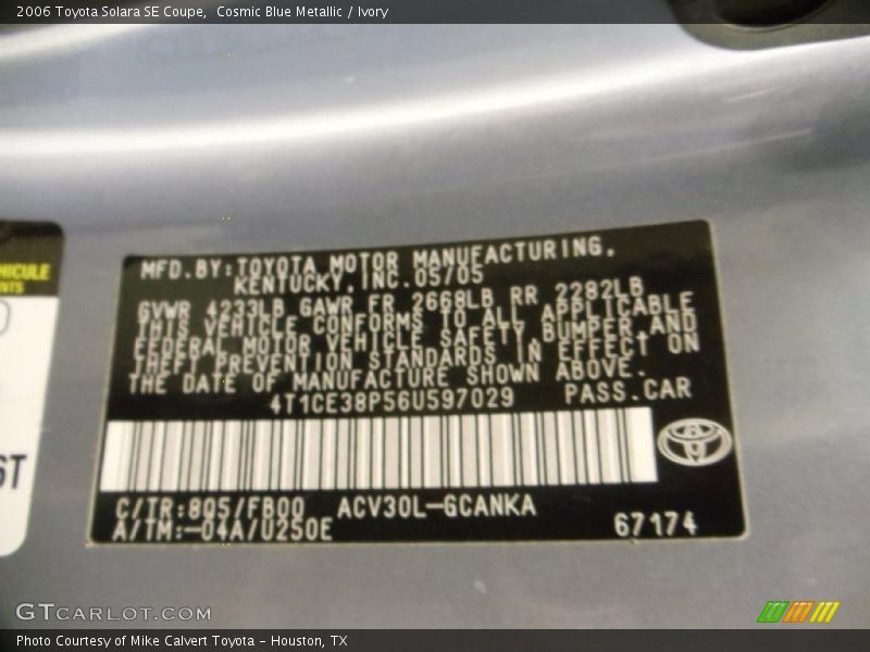 Cosmic Blue Metallic / Ivory 2006 Toyota Solara SE Coupe