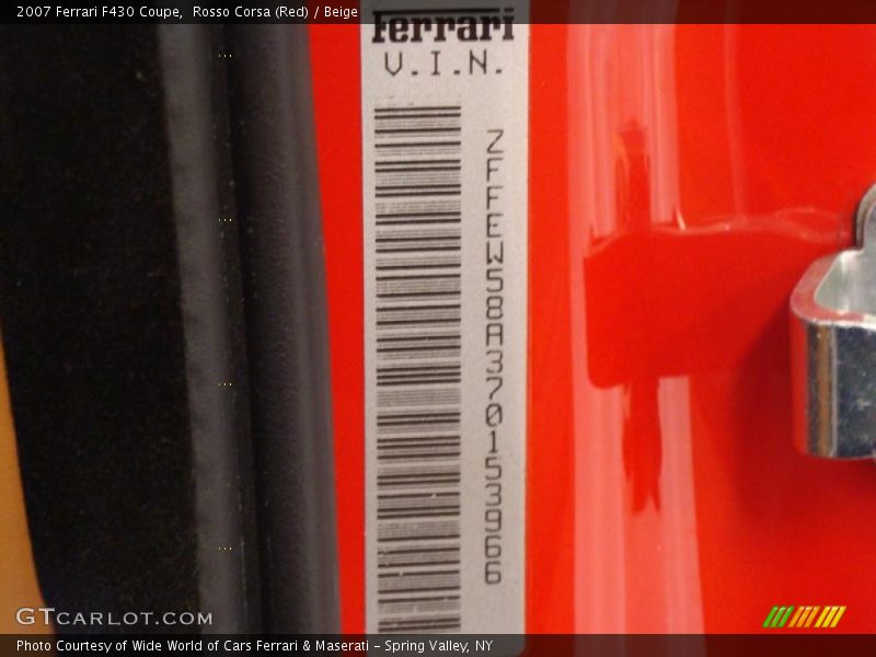 Info Tag of 2007 F430 Coupe