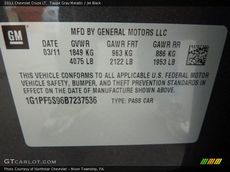 Taupe Gray Metallic / Jet Black 2011 Chevrolet Cruze LT