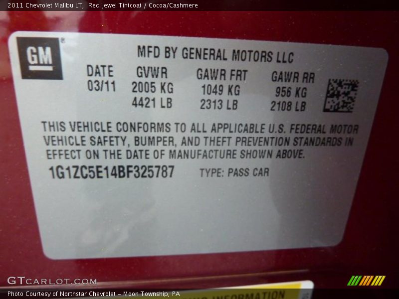 Red Jewel Tintcoat / Cocoa/Cashmere 2011 Chevrolet Malibu LT