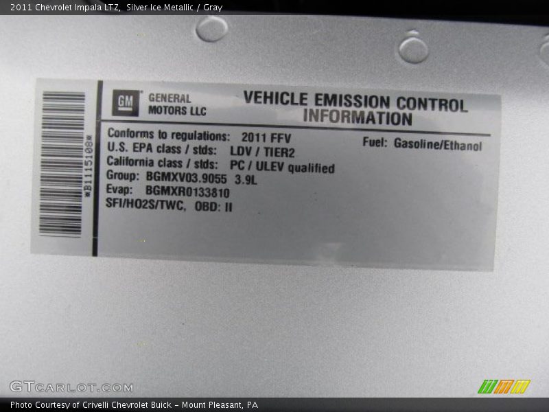Info Tag of 2011 Impala LTZ