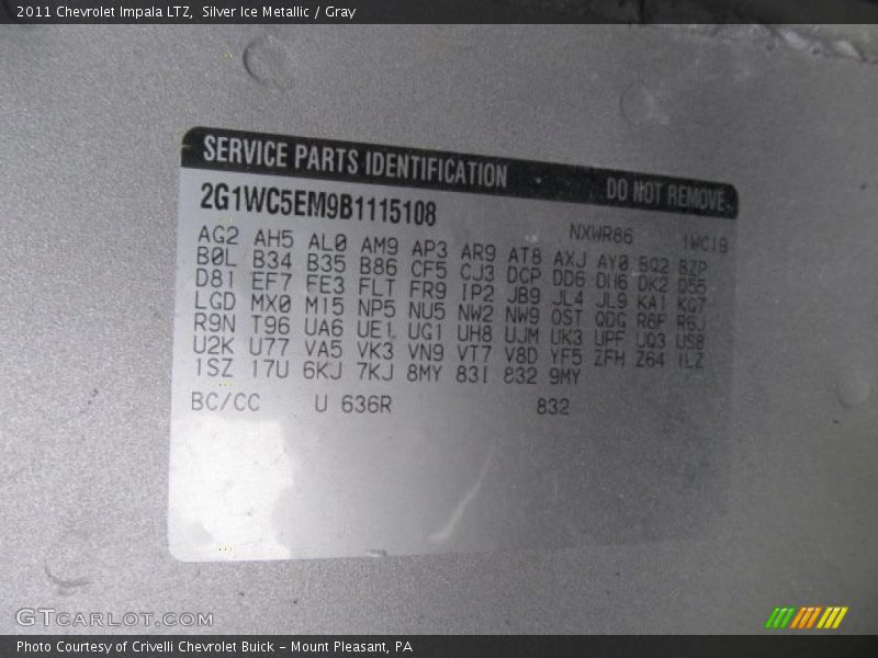 Info Tag of 2011 Impala LTZ