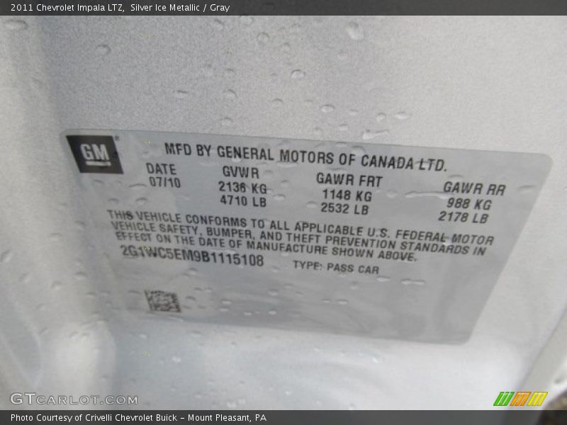 Info Tag of 2011 Impala LTZ