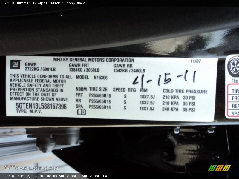 Black / Ebony Black 2008 Hummer H3 Alpha
