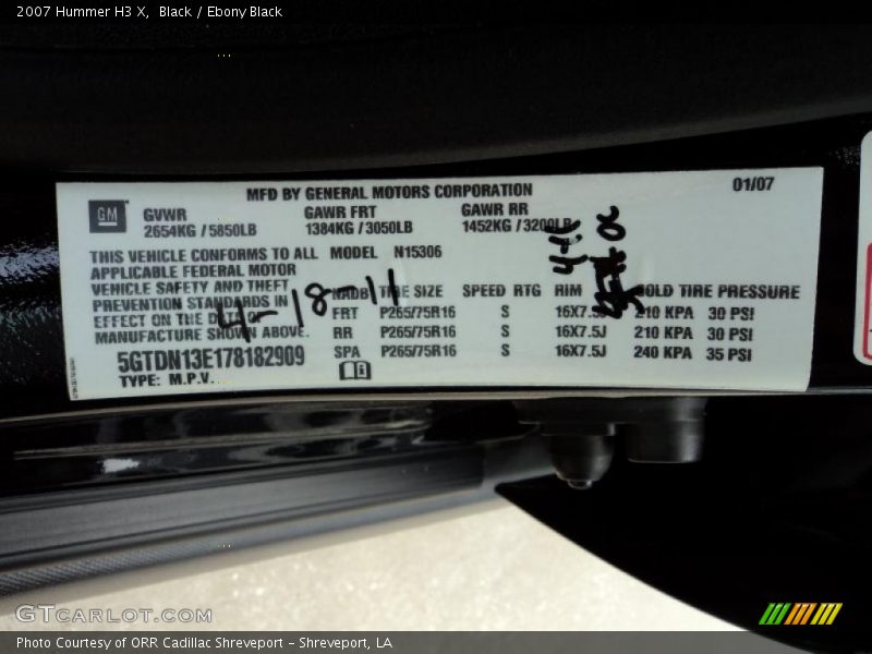 Black / Ebony Black 2007 Hummer H3 X