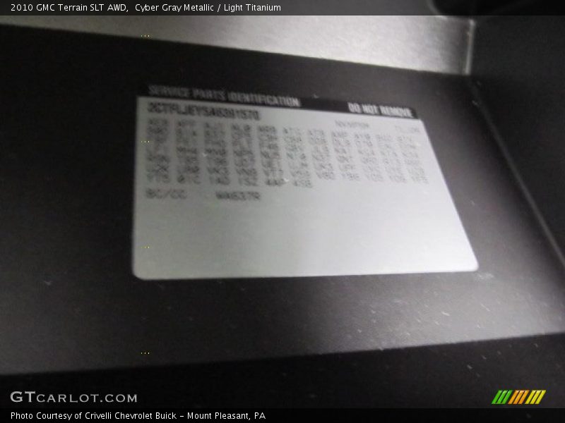 Info Tag of 2010 Terrain SLT AWD