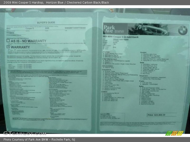 Horizon Blue / Checkered Carbon Black/Black 2009 Mini Cooper S Hardtop