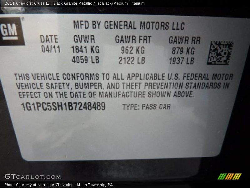 Black Granite Metallic / Jet Black/Medium Titanium 2011 Chevrolet Cruze LS