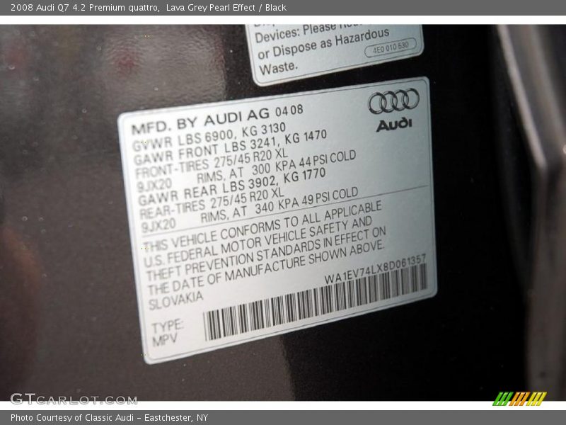 Lava Grey Pearl Effect / Black 2008 Audi Q7 4.2 Premium quattro