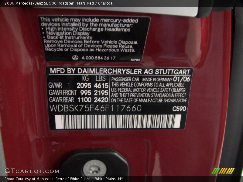 2006 SL 500 Roadster Mars Red Color Code 590
