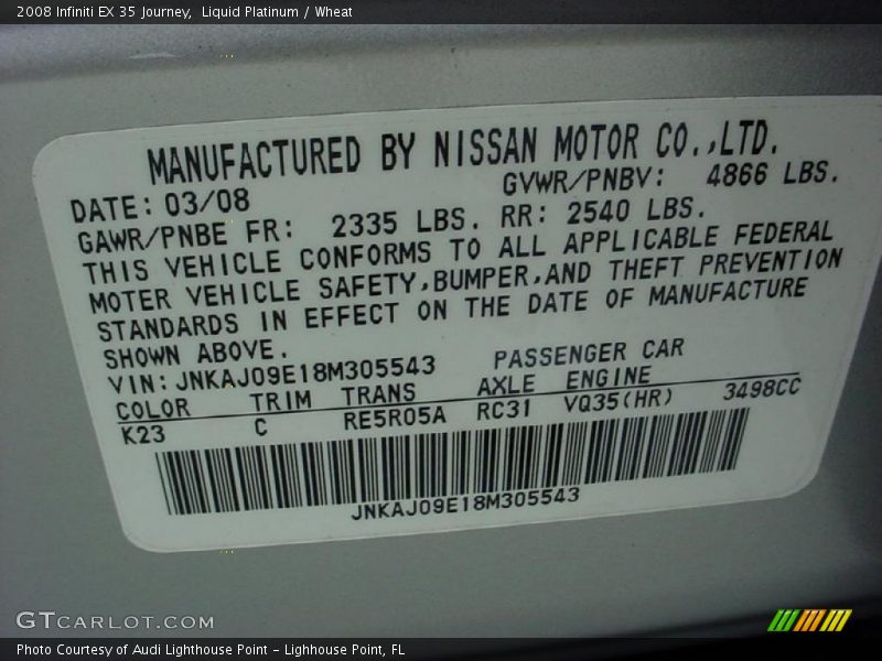 Liquid Platinum / Wheat 2008 Infiniti EX 35 Journey