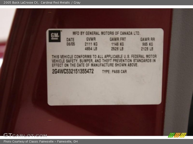 Cardinal Red Metallic / Gray 2005 Buick LaCrosse CX