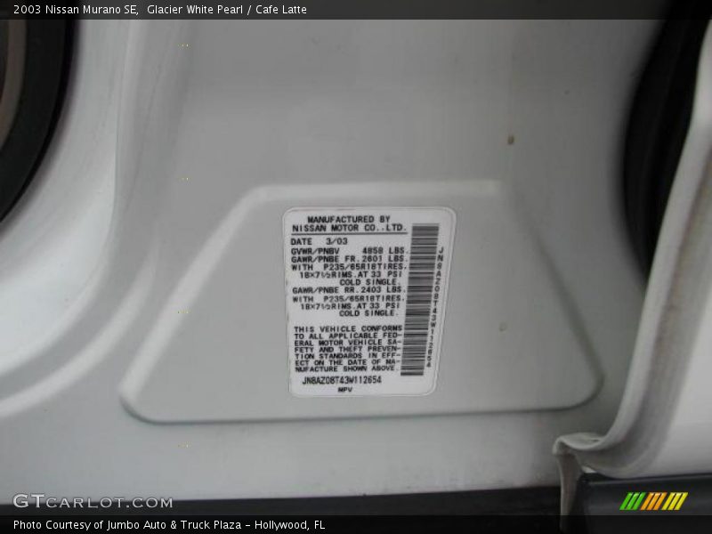 Glacier White Pearl / Cafe Latte 2003 Nissan Murano SE