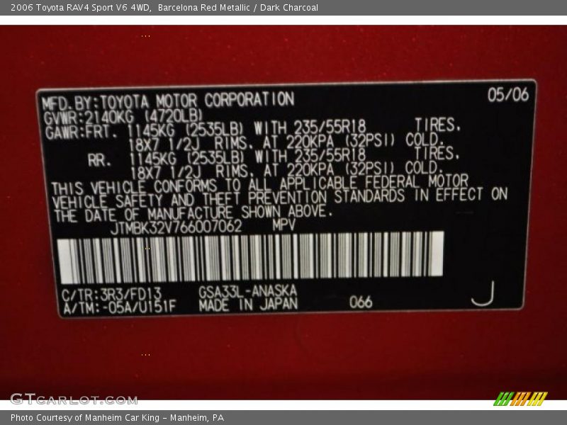 Barcelona Red Metallic / Dark Charcoal 2006 Toyota RAV4 Sport V6 4WD