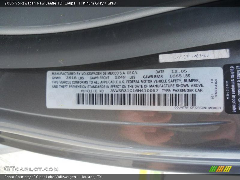 Platinum Grey / Grey 2006 Volkswagen New Beetle TDI Coupe