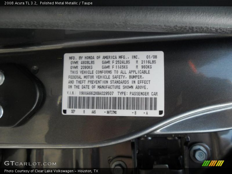Polished Metal Metallic / Taupe 2008 Acura TL 3.2