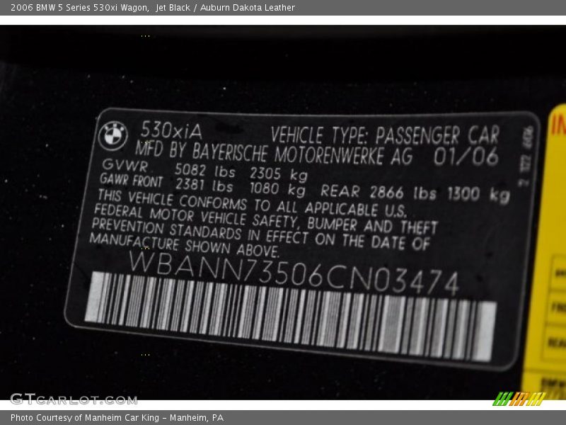 Jet Black / Auburn Dakota Leather 2006 BMW 5 Series 530xi Wagon