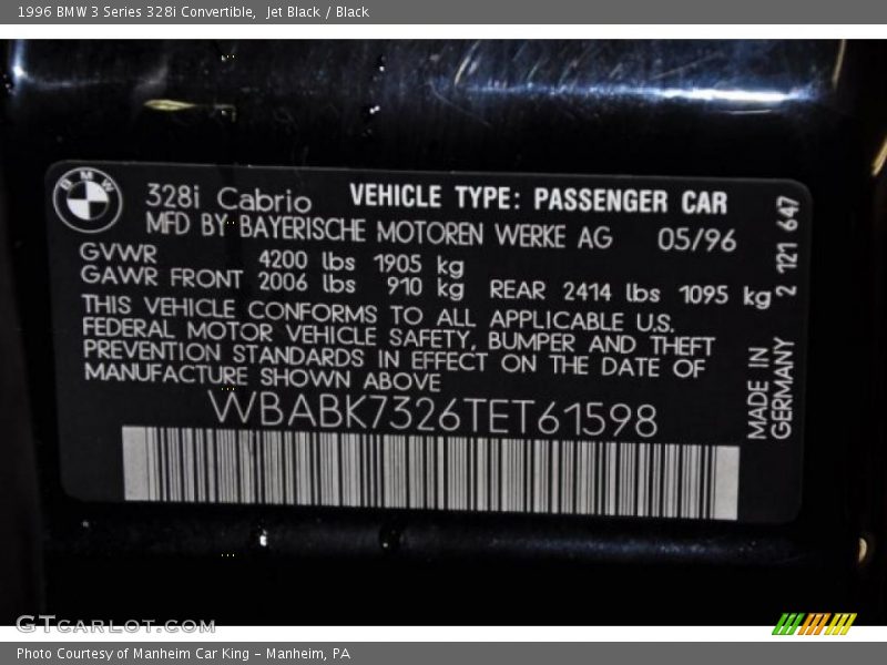 Jet Black / Black 1996 BMW 3 Series 328i Convertible