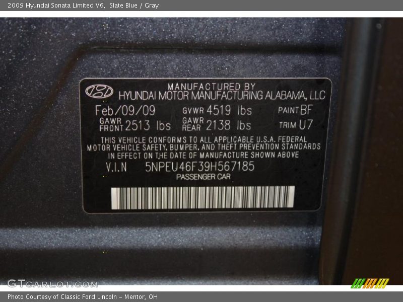 Slate Blue / Gray 2009 Hyundai Sonata Limited V6
