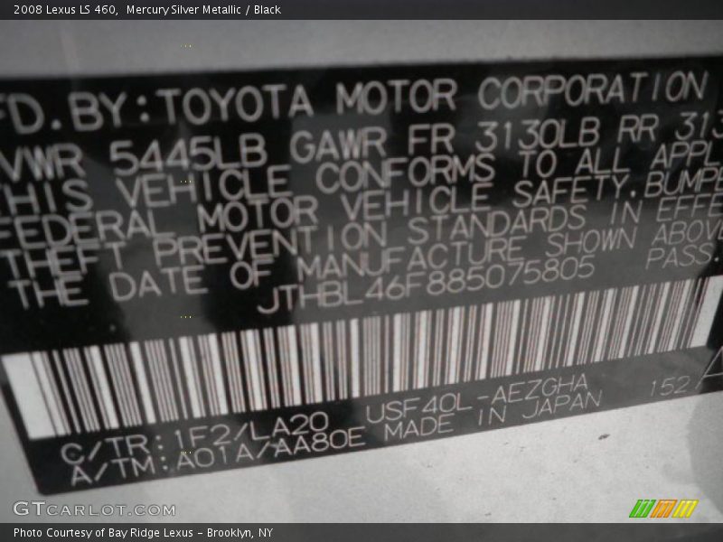Mercury Silver Metallic / Black 2008 Lexus LS 460