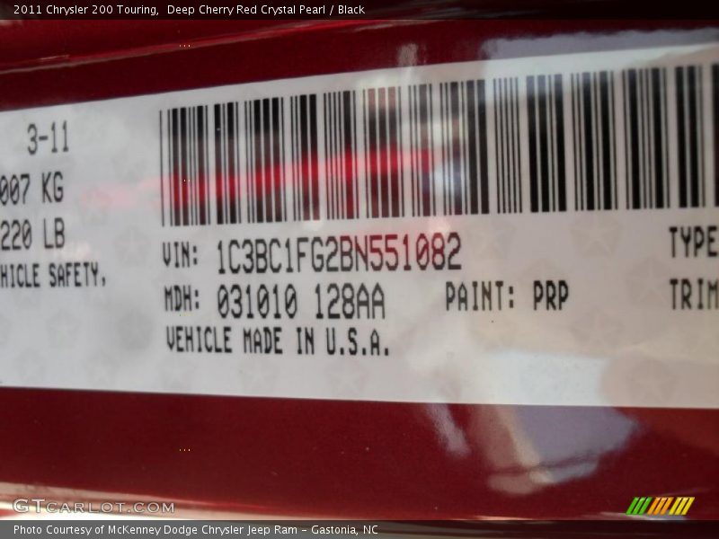 Deep Cherry Red Crystal Pearl / Black 2011 Chrysler 200 Touring