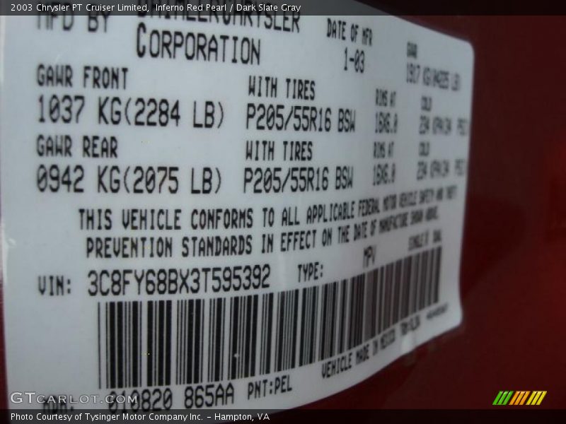 Inferno Red Pearl / Dark Slate Gray 2003 Chrysler PT Cruiser Limited