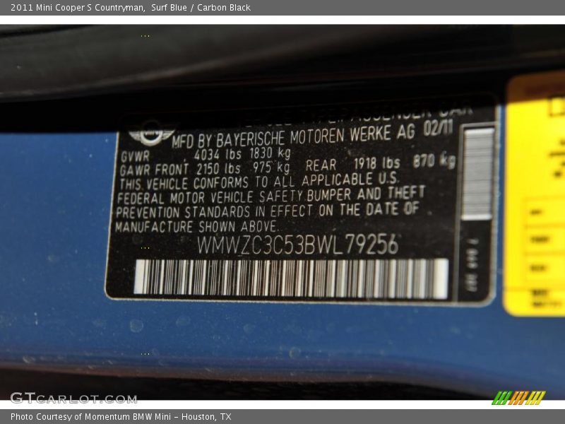 Surf Blue / Carbon Black 2011 Mini Cooper S Countryman