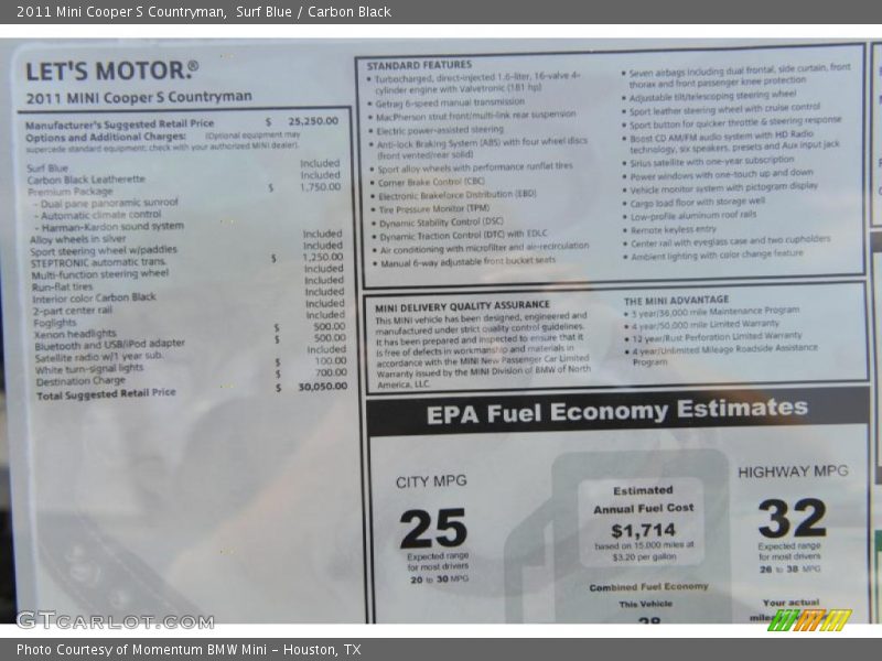 Surf Blue / Carbon Black 2011 Mini Cooper S Countryman