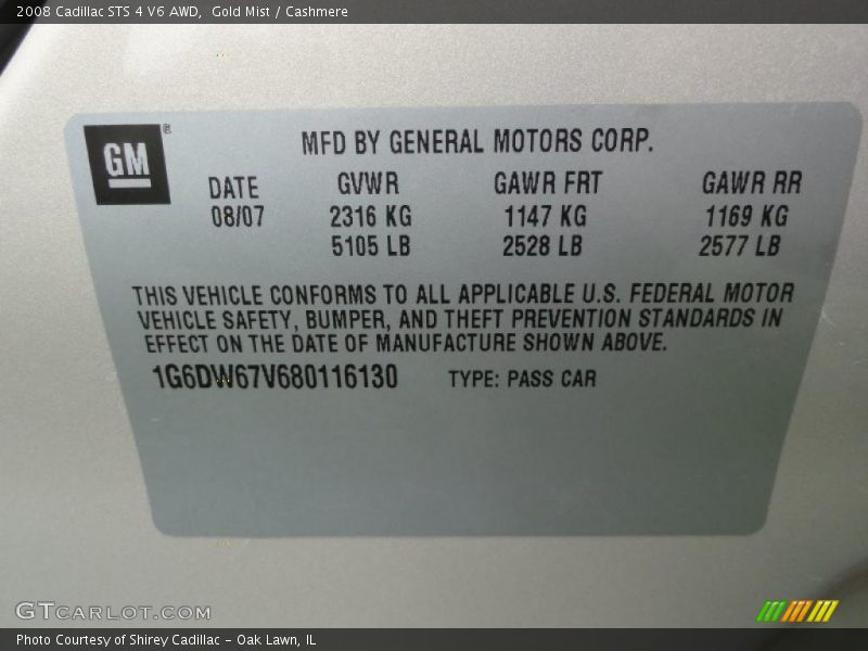 Gold Mist / Cashmere 2008 Cadillac STS 4 V6 AWD
