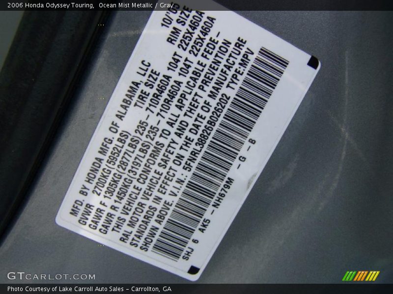 Ocean Mist Metallic / Gray 2006 Honda Odyssey Touring