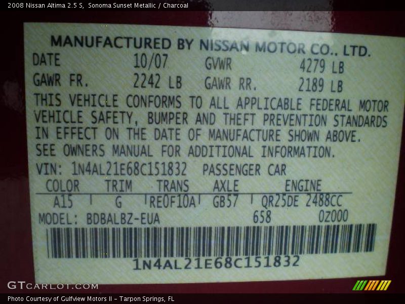 Sonoma Sunset Metallic / Charcoal 2008 Nissan Altima 2.5 S