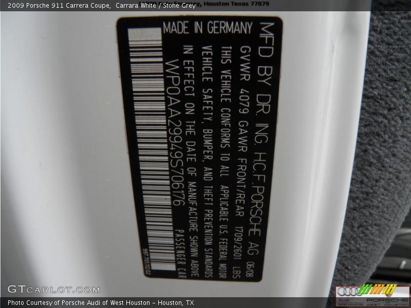 Carrara White / Stone Grey 2009 Porsche 911 Carrera Coupe