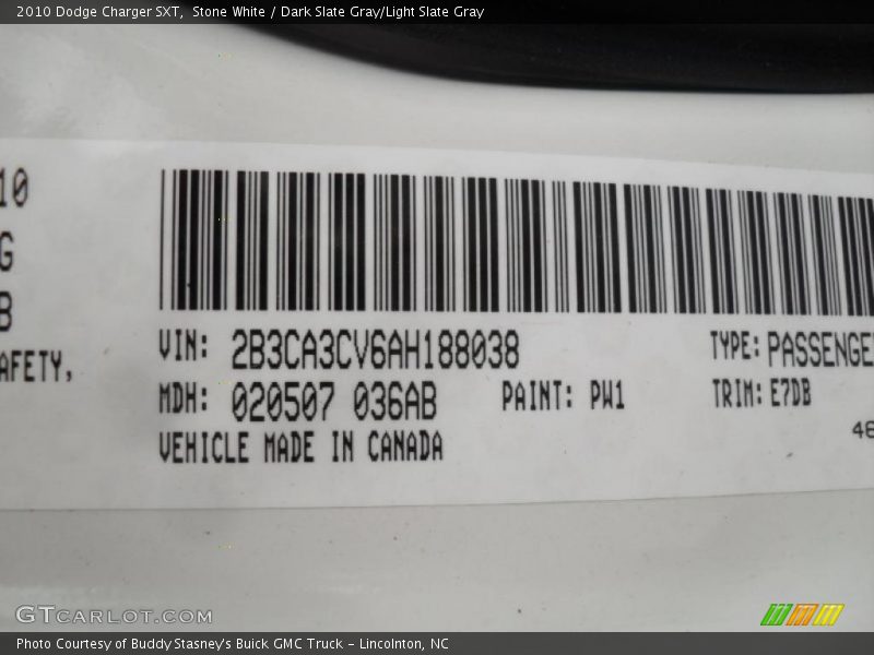 Stone White / Dark Slate Gray/Light Slate Gray 2010 Dodge Charger SXT