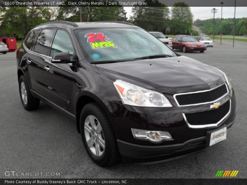 Dark Cherry Metallic / Dark Gray/Light Gray 2010 Chevrolet Traverse LT AWD