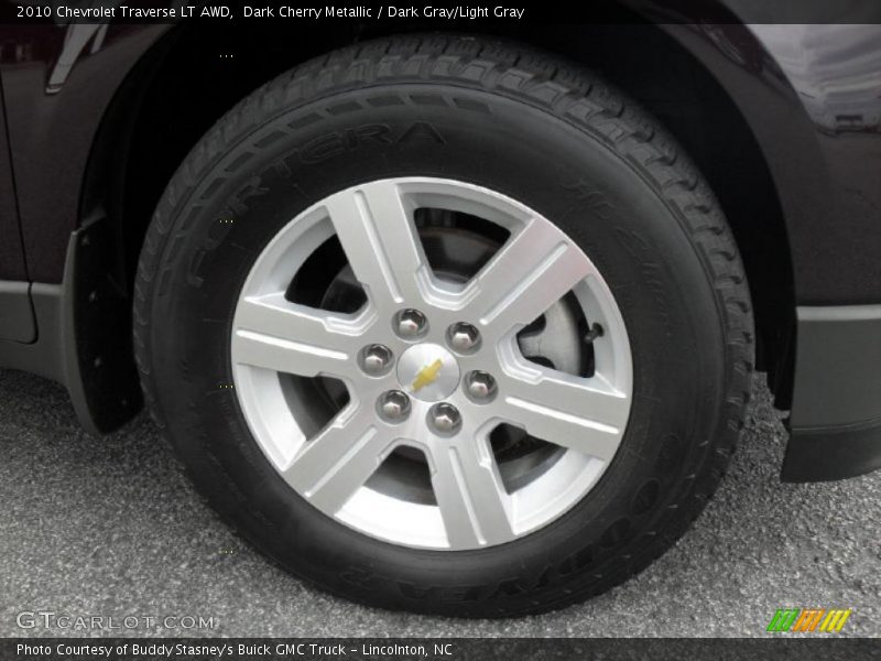 Dark Cherry Metallic / Dark Gray/Light Gray 2010 Chevrolet Traverse LT AWD