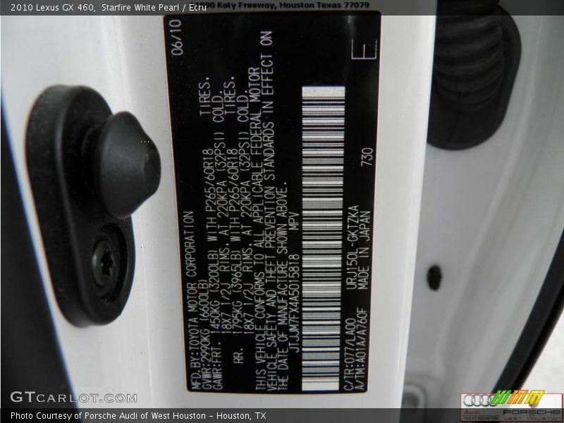 Starfire White Pearl / Ecru 2010 Lexus GX 460