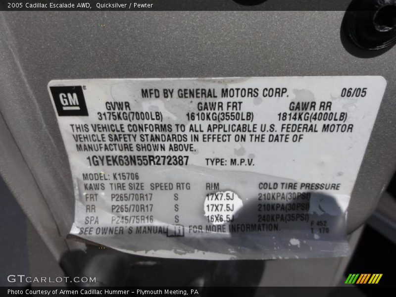 Quicksilver / Pewter 2005 Cadillac Escalade AWD