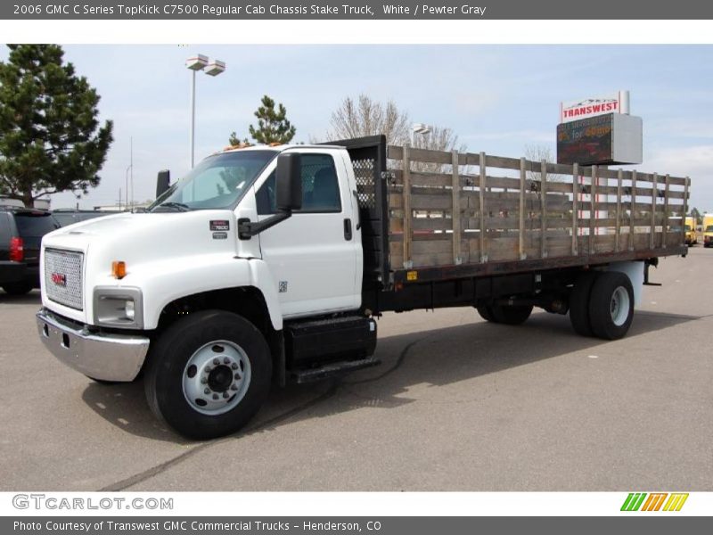 White / Pewter Gray 2006 GMC C Series TopKick C7500 Regular Cab Chassis Stake Truck