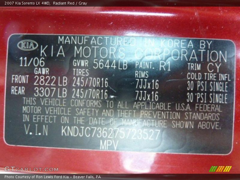 Radiant Red / Gray 2007 Kia Sorento LX 4WD