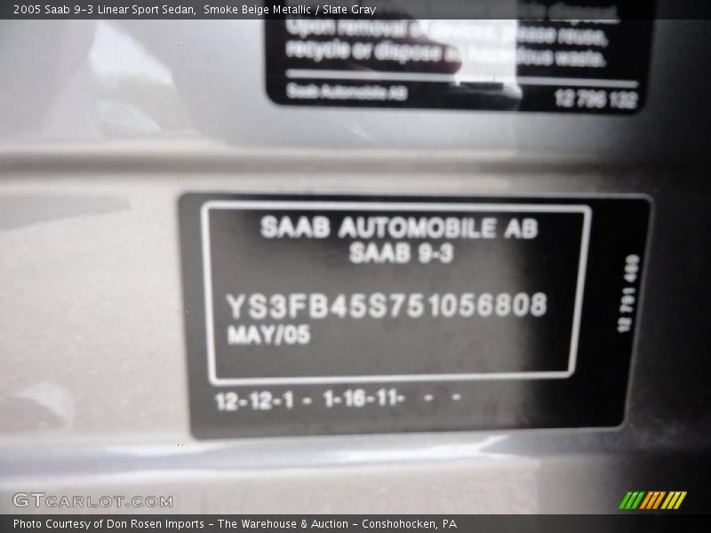 Smoke Beige Metallic / Slate Gray 2005 Saab 9-3 Linear Sport Sedan