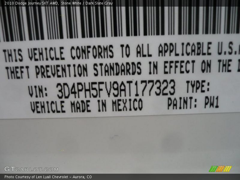 Stone White / Dark Slate Gray 2010 Dodge Journey SXT AWD