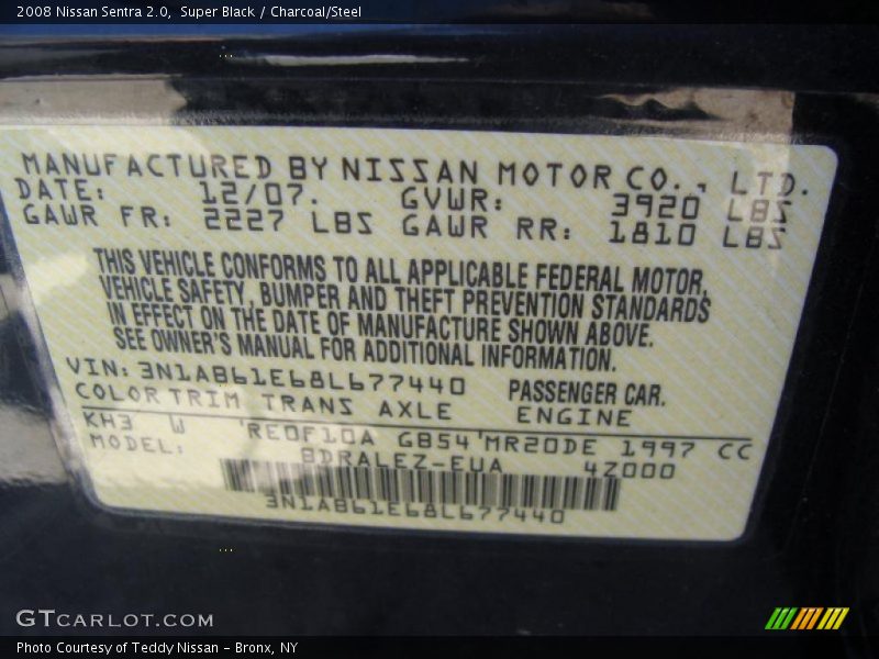 Super Black / Charcoal/Steel 2008 Nissan Sentra 2.0