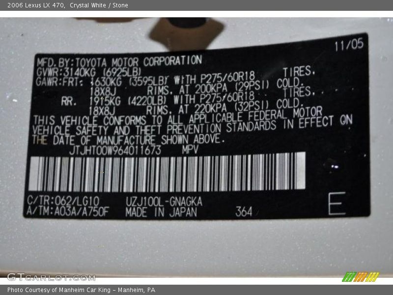Crystal White / Stone 2006 Lexus LX 470