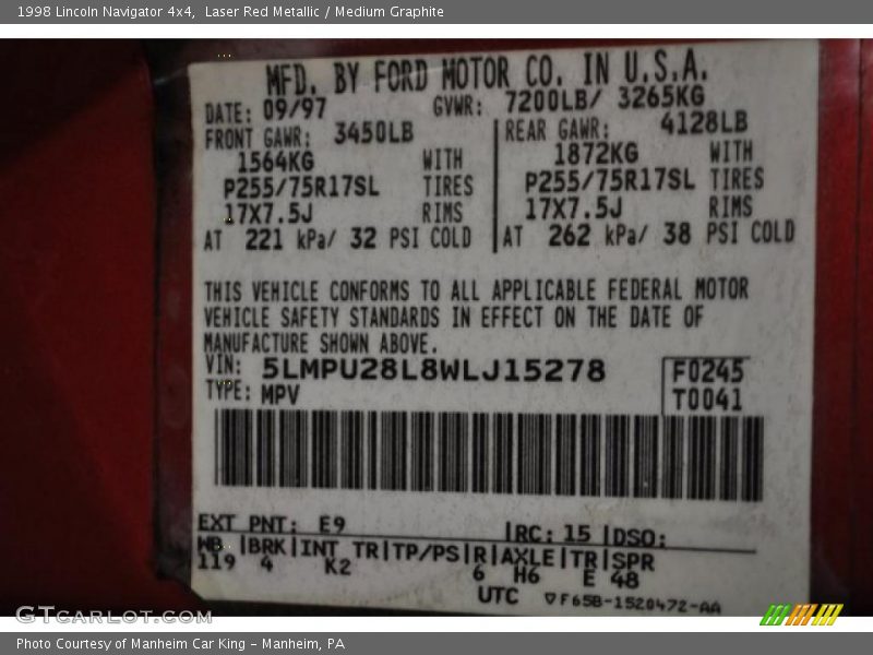 Laser Red Metallic / Medium Graphite 1998 Lincoln Navigator 4x4