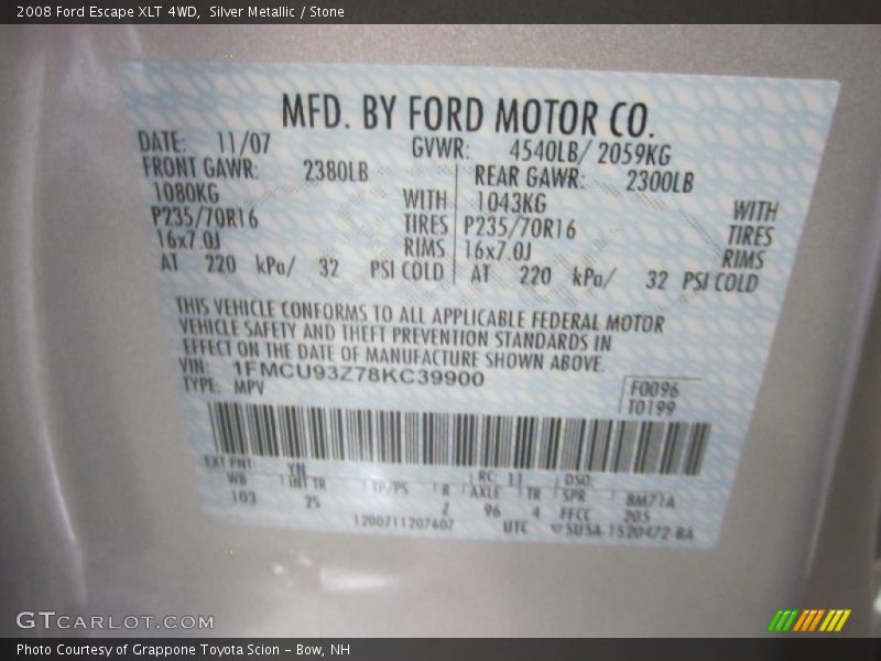 Silver Metallic / Stone 2008 Ford Escape XLT 4WD