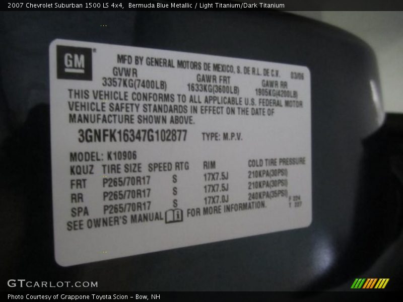Bermuda Blue Metallic / Light Titanium/Dark Titanium 2007 Chevrolet Suburban 1500 LS 4x4