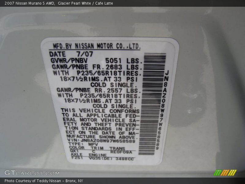 Glacier Pearl White / Cafe Latte 2007 Nissan Murano S AWD