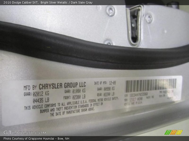 Bright Silver Metallic / Dark Slate Gray 2010 Dodge Caliber SXT