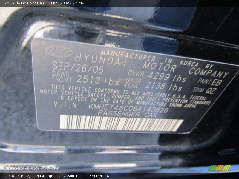 Ebony Black / Gray 2006 Hyundai Sonata GL