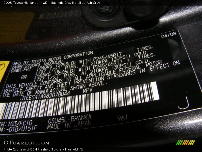 Magnetic Gray Metallic / Ash Gray 2008 Toyota Highlander 4WD